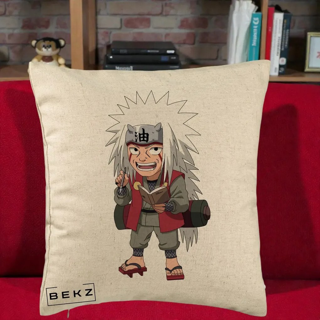 Perna Personalizata Naruto Jiraiya Sensei Chibi, 40x40 cm, Bej, Husa Detasabila, Perna Inclusa, BEKZ®