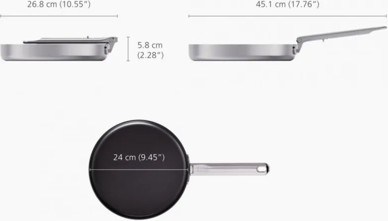 Tigaie adâncă Joseph Joseph Space 1000058, 24 cm, mâner pliabil, acoperire ceramică, utilizabilă la cuptor până la 232 °C, compatibilă cu plitele cu inducție, argintiu/negru