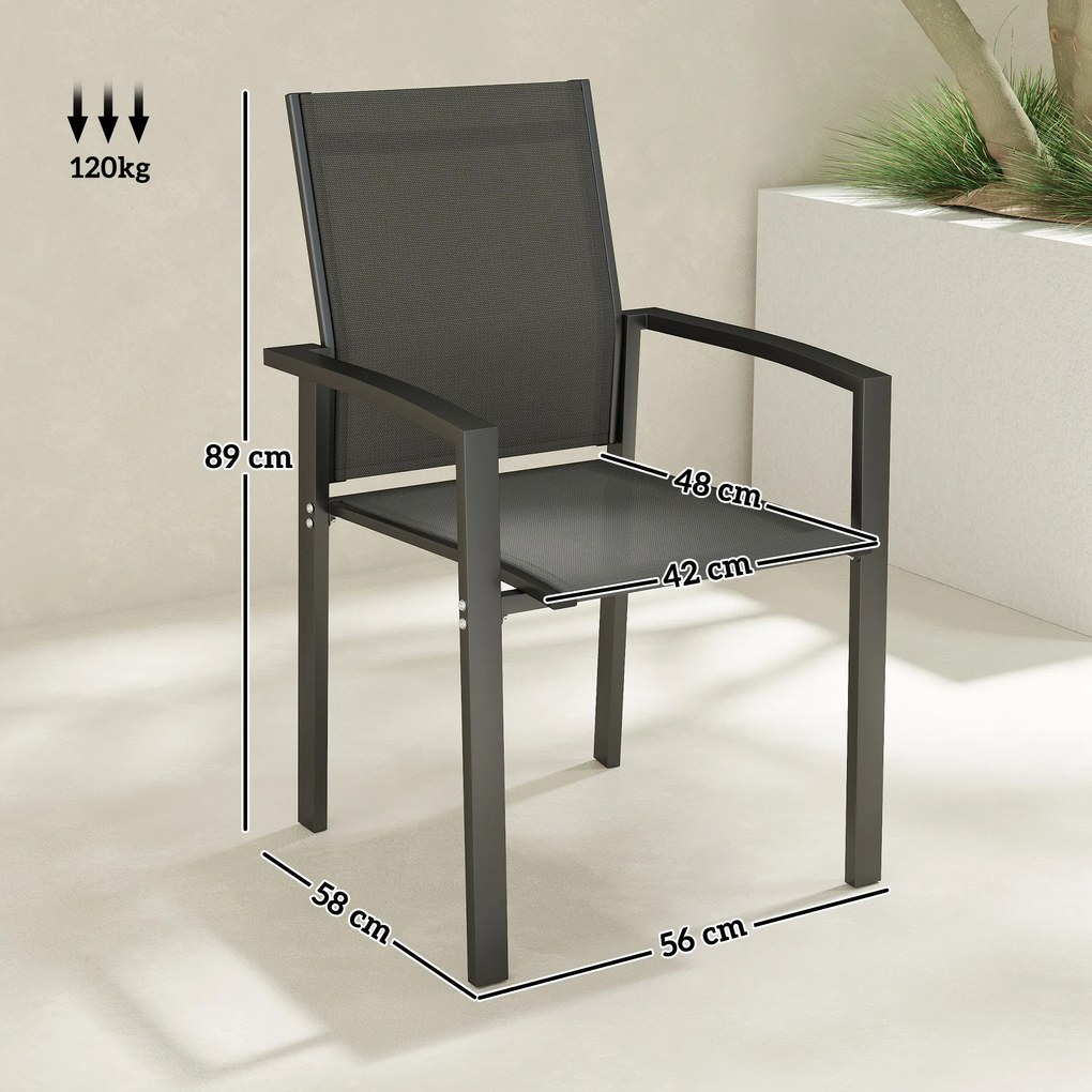 Outsunny Set de 2 Scaune de Grădină cu Cadru din Aluminiu, Plasă Respirabilă și Cotiere, 56x58x89 cm, Gri Închis | Aosom Romania
