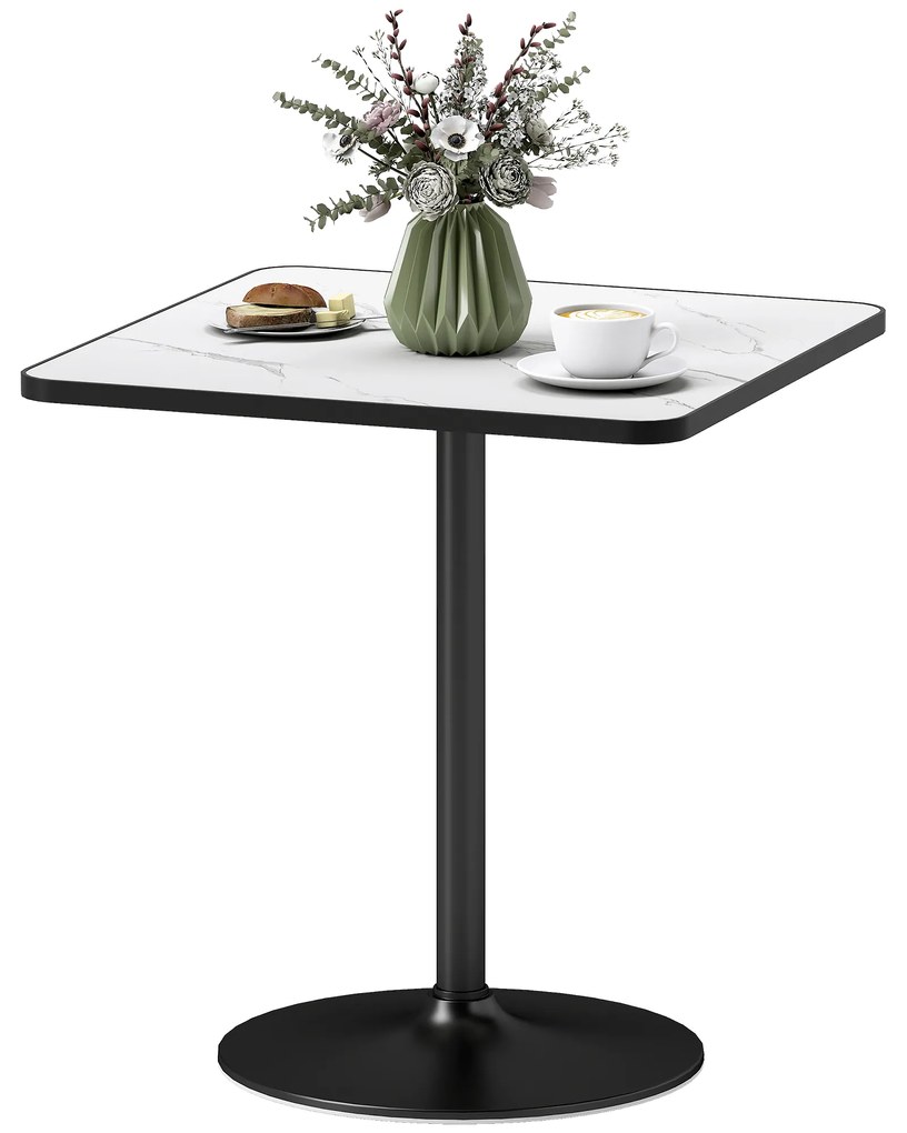 HOMCOM Masă de dining pentru 4 persoane masă de bucătărie stil modern cu blat efect marmură și bază rotundă, 70 x 70 cm, alb | Aosom Romania