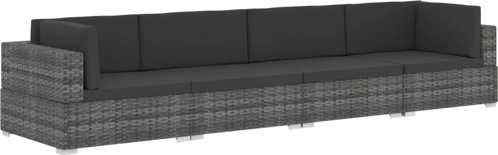 vidaXL Set canapele de grădină cu perne, 4 piese, gri, poliratan