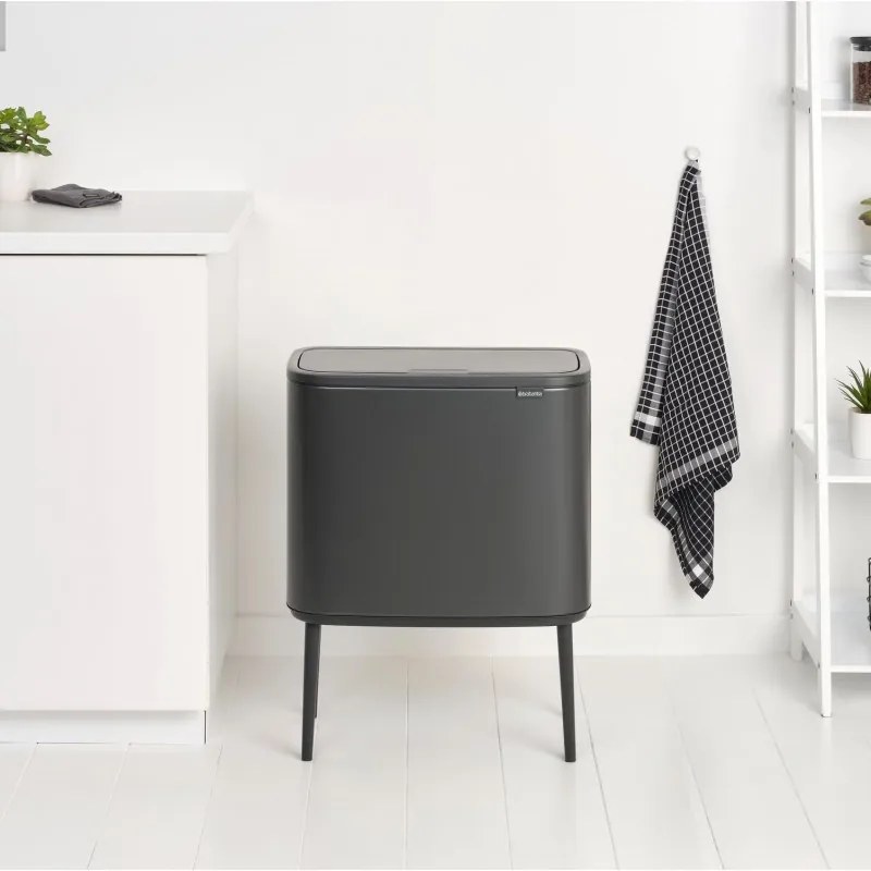 Coș Brabantia Bo Touch 1008857, 3x11 l, Deschidere lină și silențioasă, Deschidere mare, Gri închis