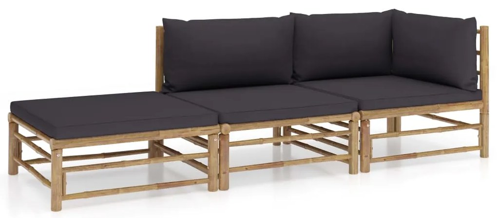 vidaXL Set mobilier de grădină cu perne gri închis, 3 piese, bambus