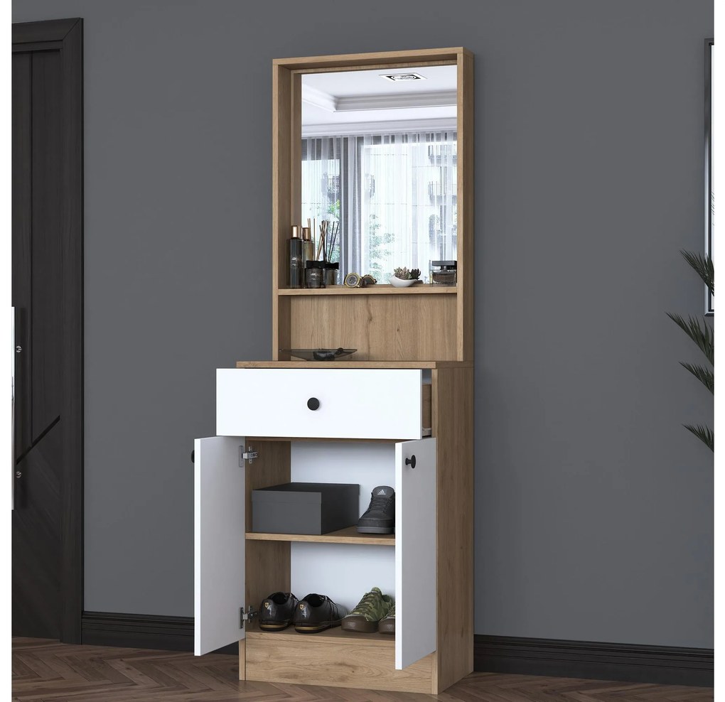 Mobilier hol Pixie 6 (nuc + alb) (cu oglindă). 1102445