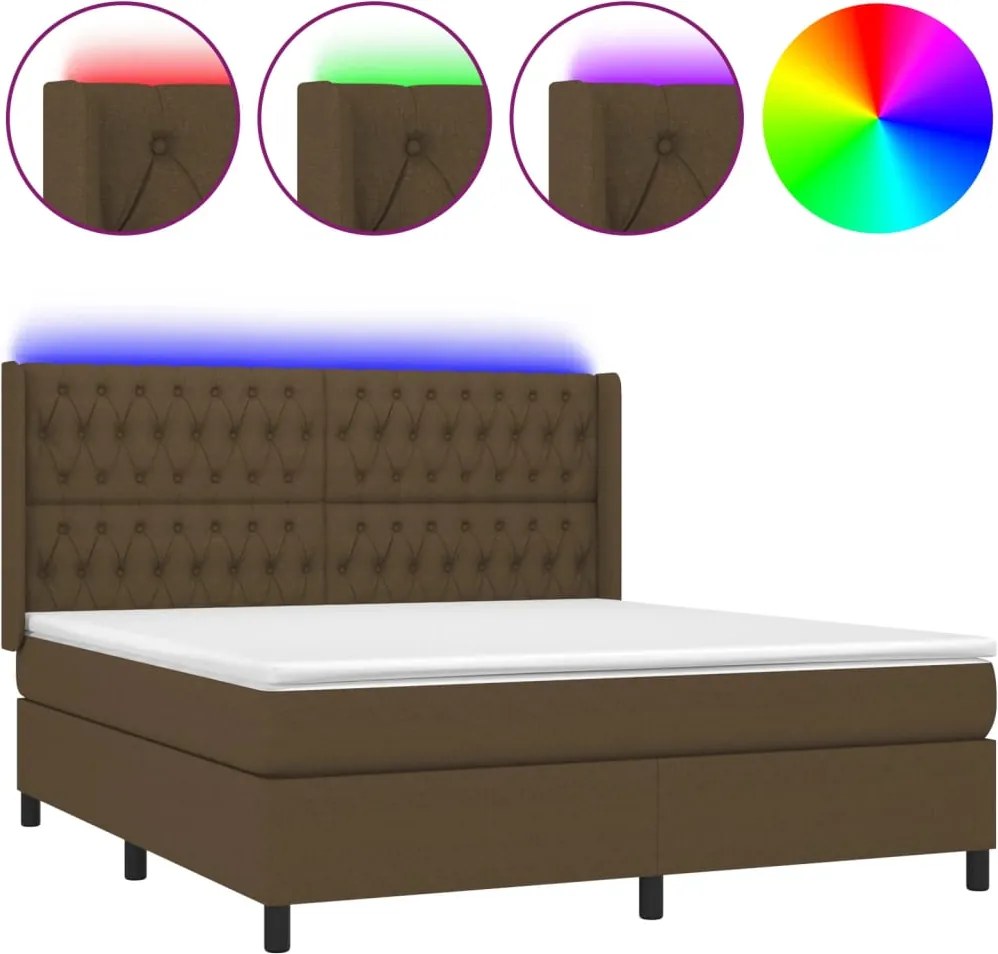 vidaXL Pat cu arcuri, saltea și LED, maro închis, 180x200 cm, textil