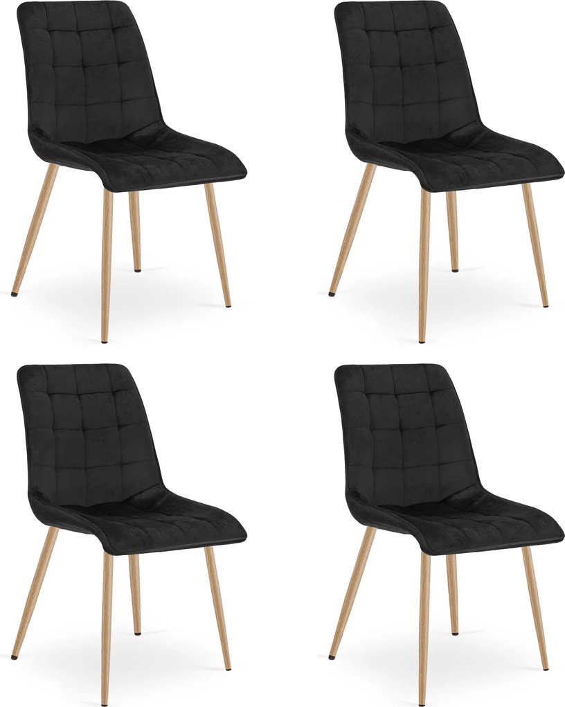 Set 4 Scaune Bucatarie/Dining Spirit Catifea Negru,Picioare Metalice, Finisaj Lemn