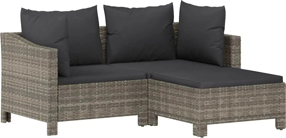 vidaXL Set mobilier de grădină cu perne, 3 piese, gri, poliratan
