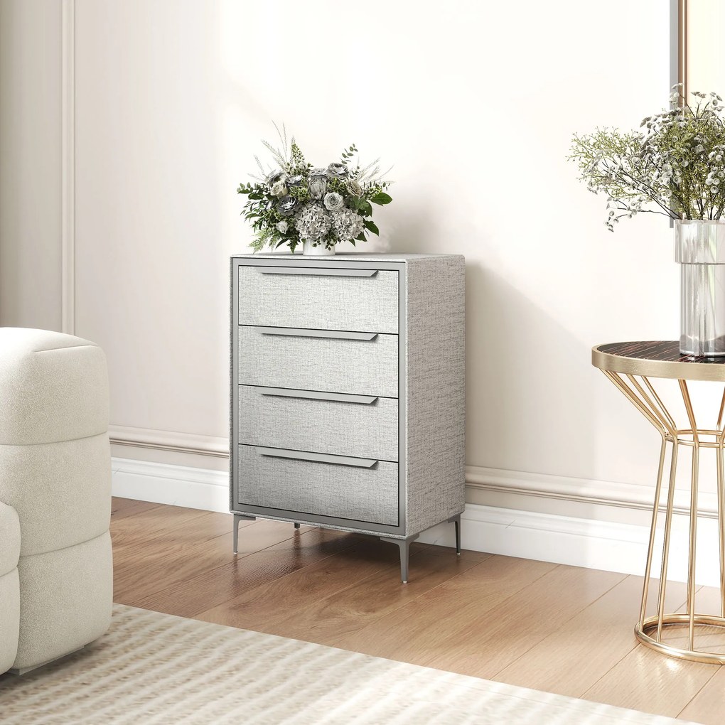 HOMCOM Comoda cu 4 Sertare în Oțel cu Acoperire în Țesut cu Efect de In, 60x36x88 cm, Gri | Aosom Romania