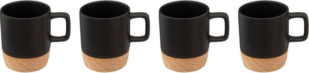 Set 4 cesti ceramice cu bază din bambus,120 ml