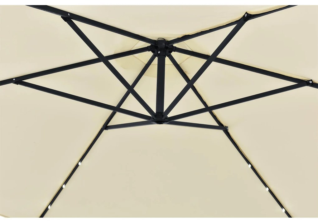Umbrelã "Brazilia" 3 m cu iluminare LED crem, cu deschidere si suport gri