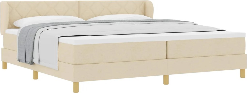 vidaXL Pat cu arcuri cu saltea cu headboard Crem 200 x 200 cm țesătură