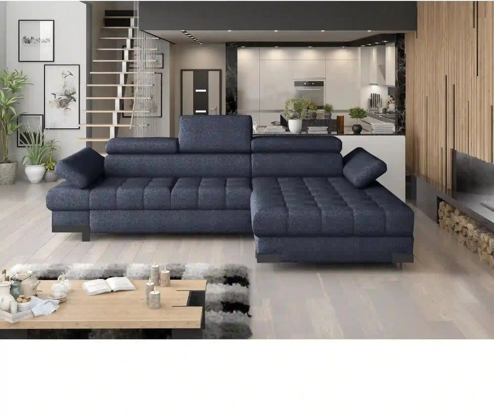 Coltar extensibil SELVA MINI, sezlong dreapta, stofa clasica albastru