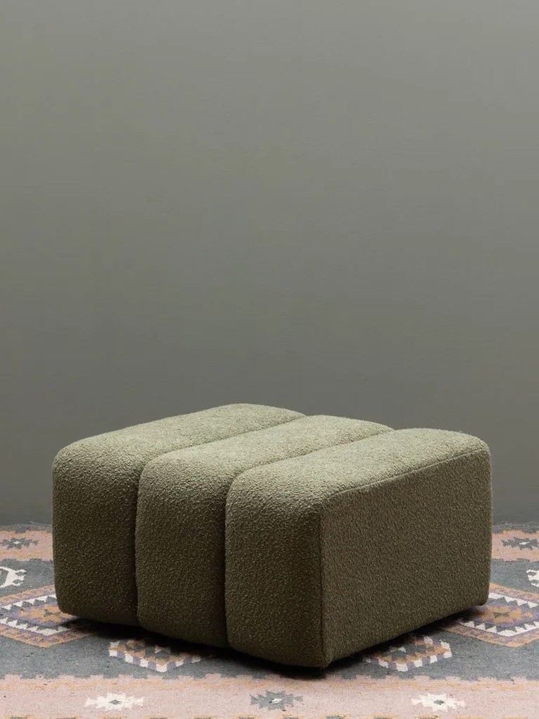 Set fotoliu și 2 taburete din catifea reiată și stofă bouclé, verde, cu spătar învăluitor, „Nasrine”