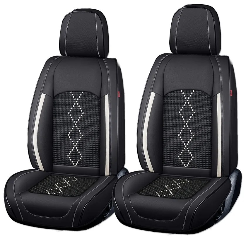 Huse auto premium 5 locuri Carguard Deluxe piele ecologica perforata si textil - negru - alb