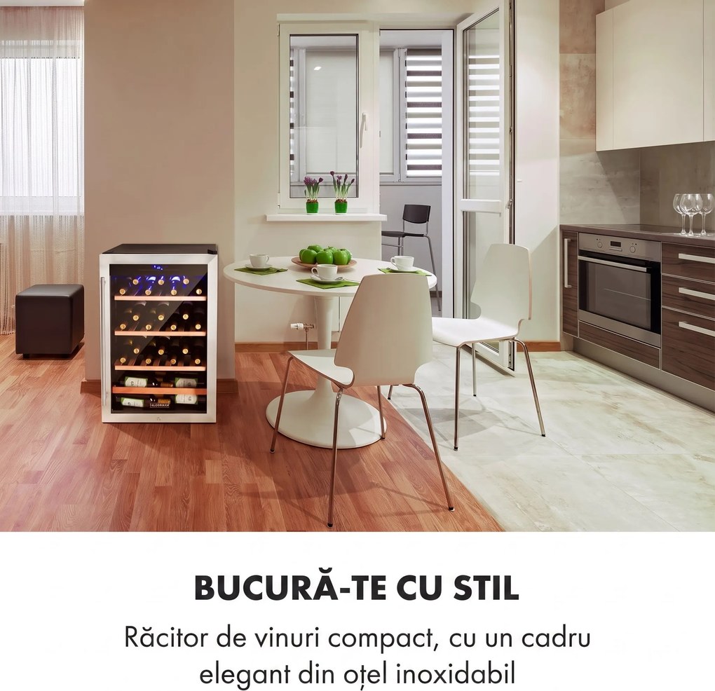 Klarstein Vinamour 48 Uno, vinotecă, 128 l, 48 de sticle, 3 rafturi, 4 - 18 °C, oțel inoxidabil