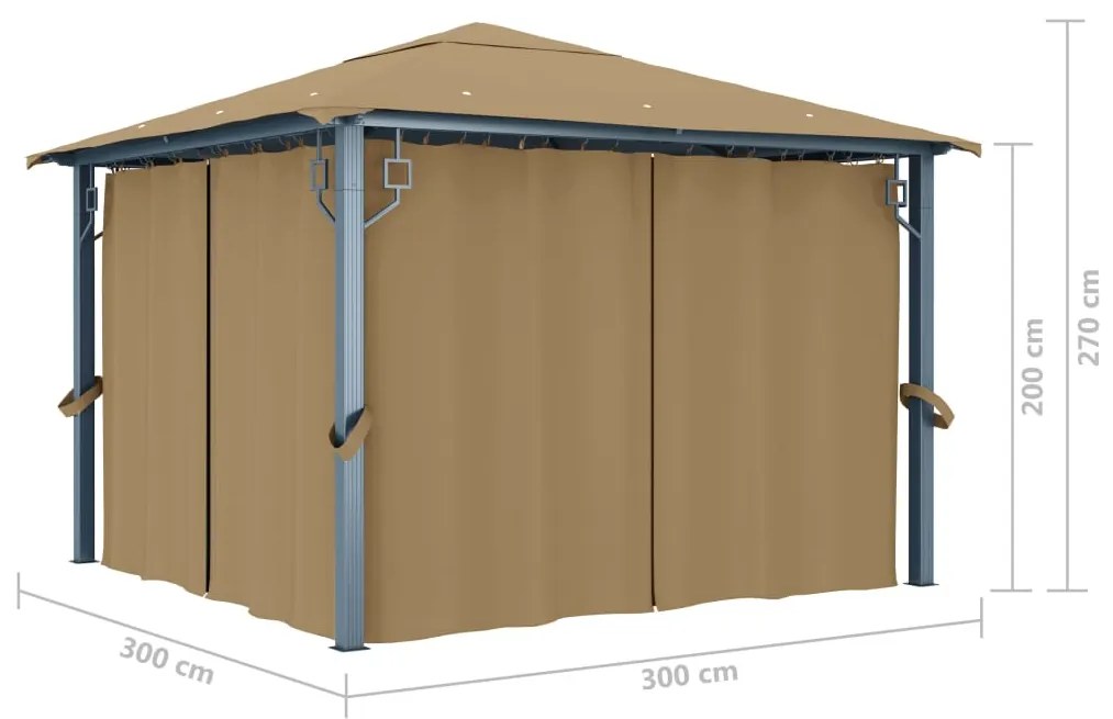 Pavilion cu perdele, gri taupe, 300 x 300 cm, aluminiu Gri taupe, 300 x 300 cm