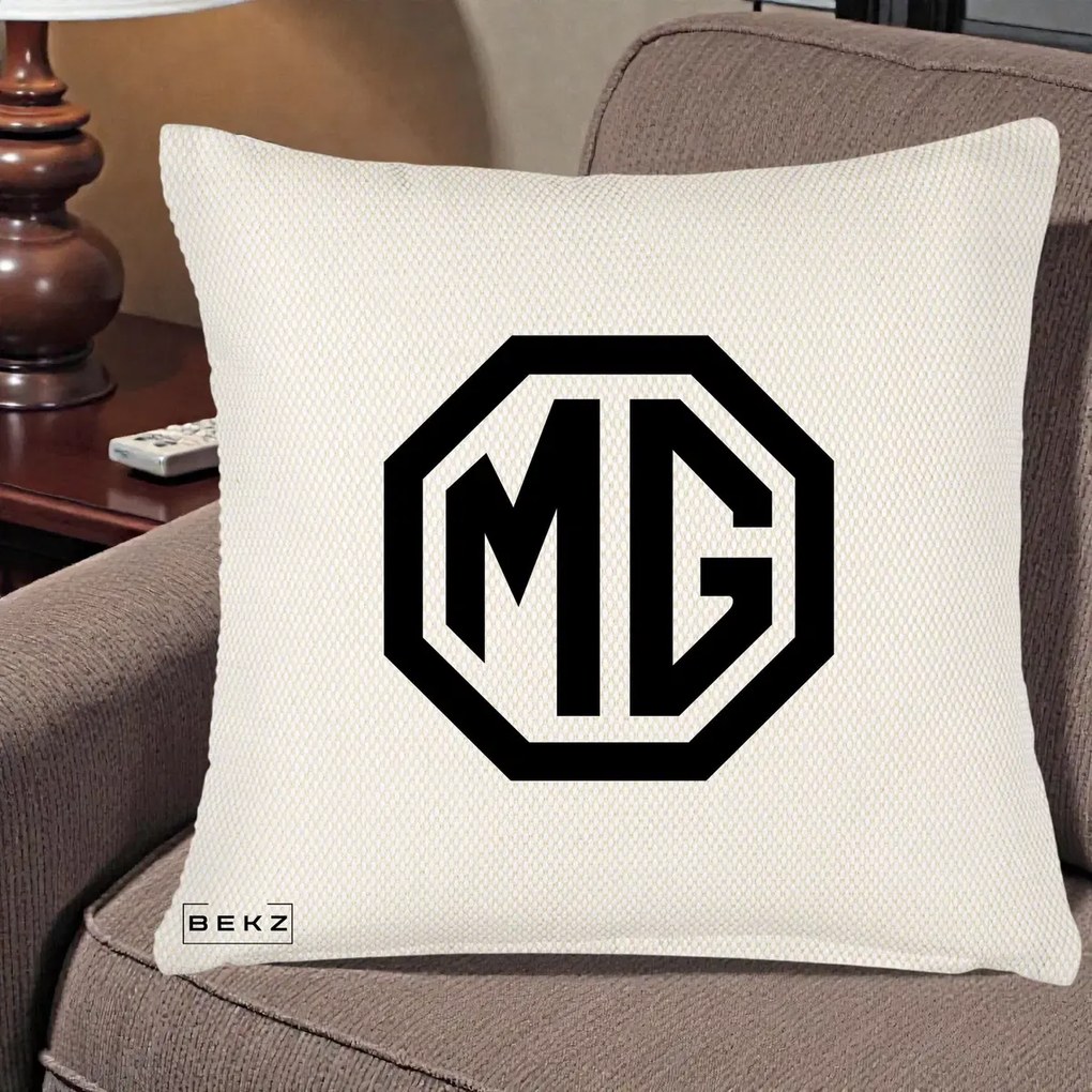 Perna Personalizata cu emblema MG, 40x40 cm, Crem Reliefat, Husa Detasabila, Perna Inclusa, BEKZ®