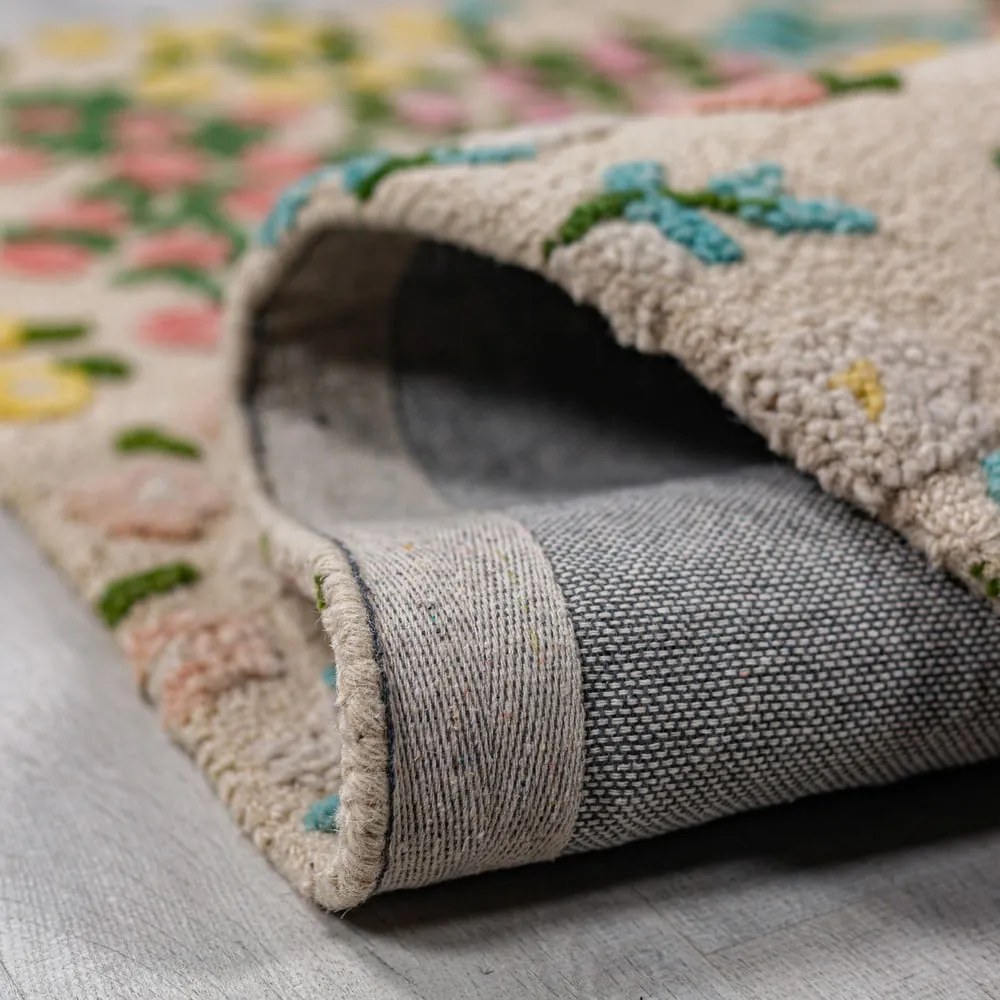 Covor crem țesut manual din lână 160x230 cm Emilia Floral – Flair Rugs