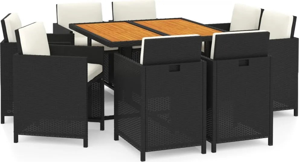vidaXL Set mobilier de grădină cu perne, 9 piese, negru, poliratan