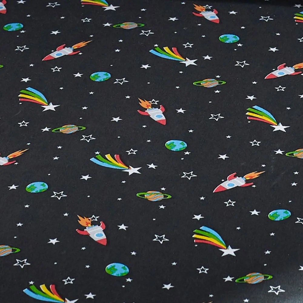 Cearceaf pentru copii negru pentru pat de o persoană cu elastic 90x190 cm Rainbow Rockets – Catherine Lansfield