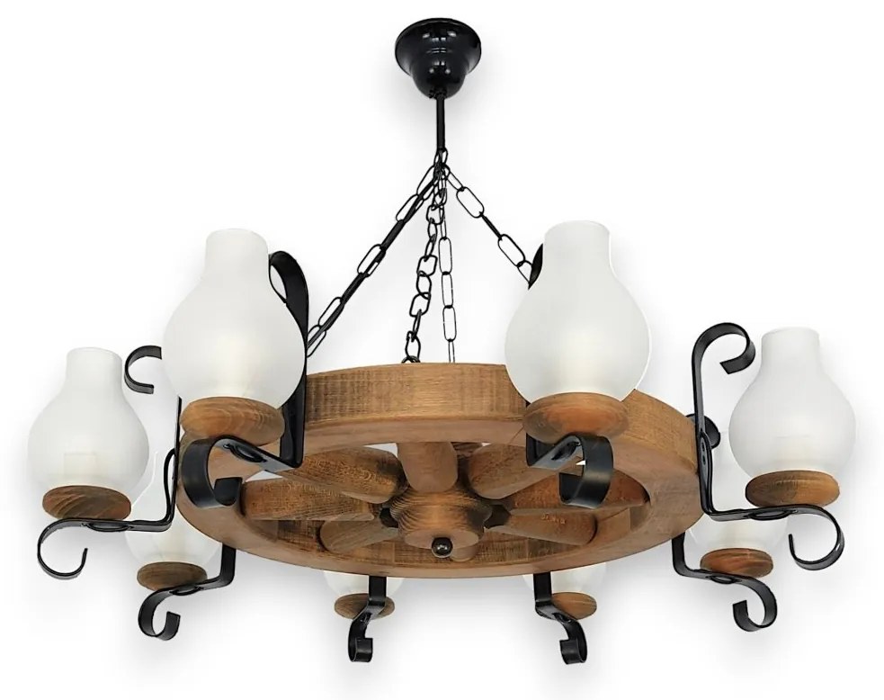 Candelabru rustic fabricat manual din lemn diam.50cm, 8 brate Roata WOOD-RO-SP8D50