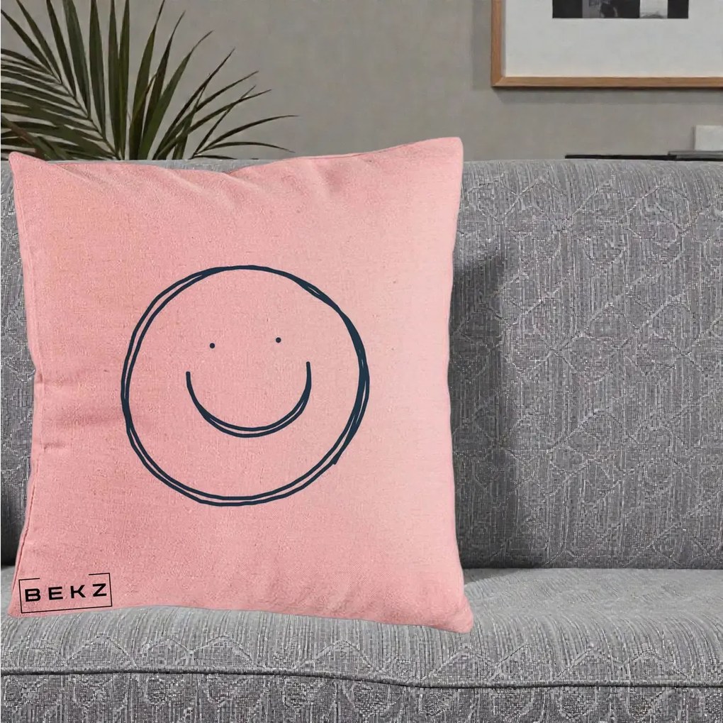 Perna Decorativa Smile Desen Minimalist, 40x40 cm, Roz, Husa Detasabila, Perna Inclusa, BEKZ®