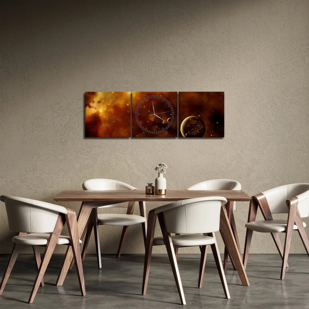 Tablou - Planete cu nebuloasă (cu ceas) (90x30 cm)