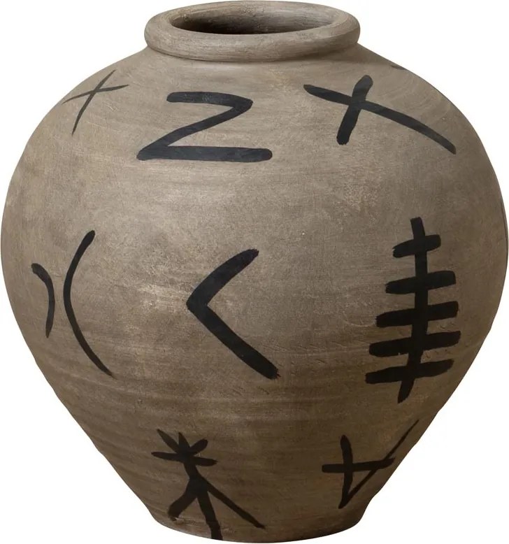 Vas decorativ din teracotta cu motive tribale , H41cm , "Ritual"