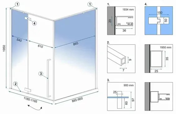 Cabina de dus dreptunghiulara Rea Fargo cu usa batanta 120x90 negru mat