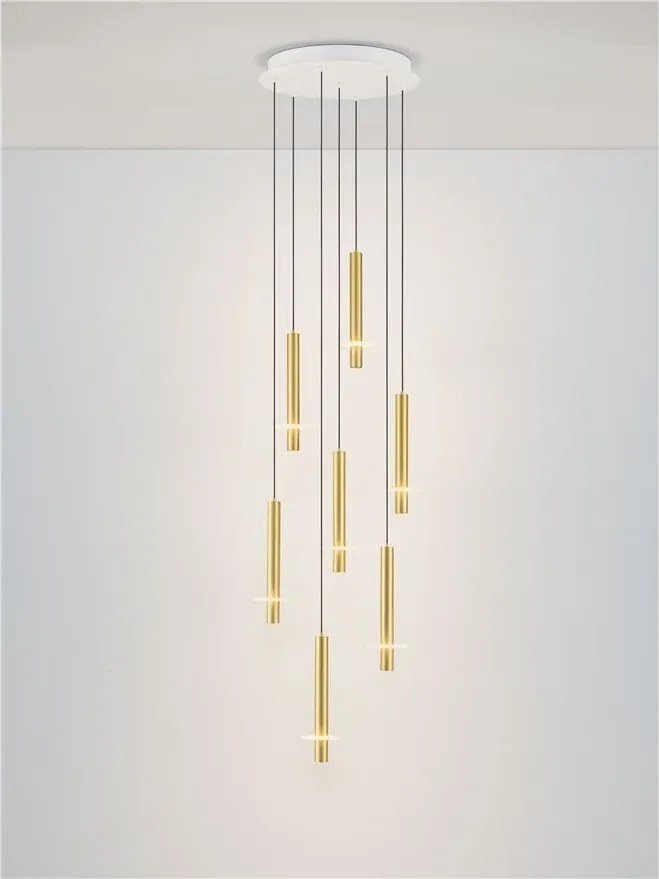 Lustra cu 7 Pendule tub subtire aluminiu auriu si alabastru LED NOEMI