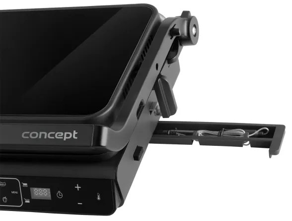 Concept ge3600 - Grătar contact cu sondă temperatură GLASS 2000W/230V negru