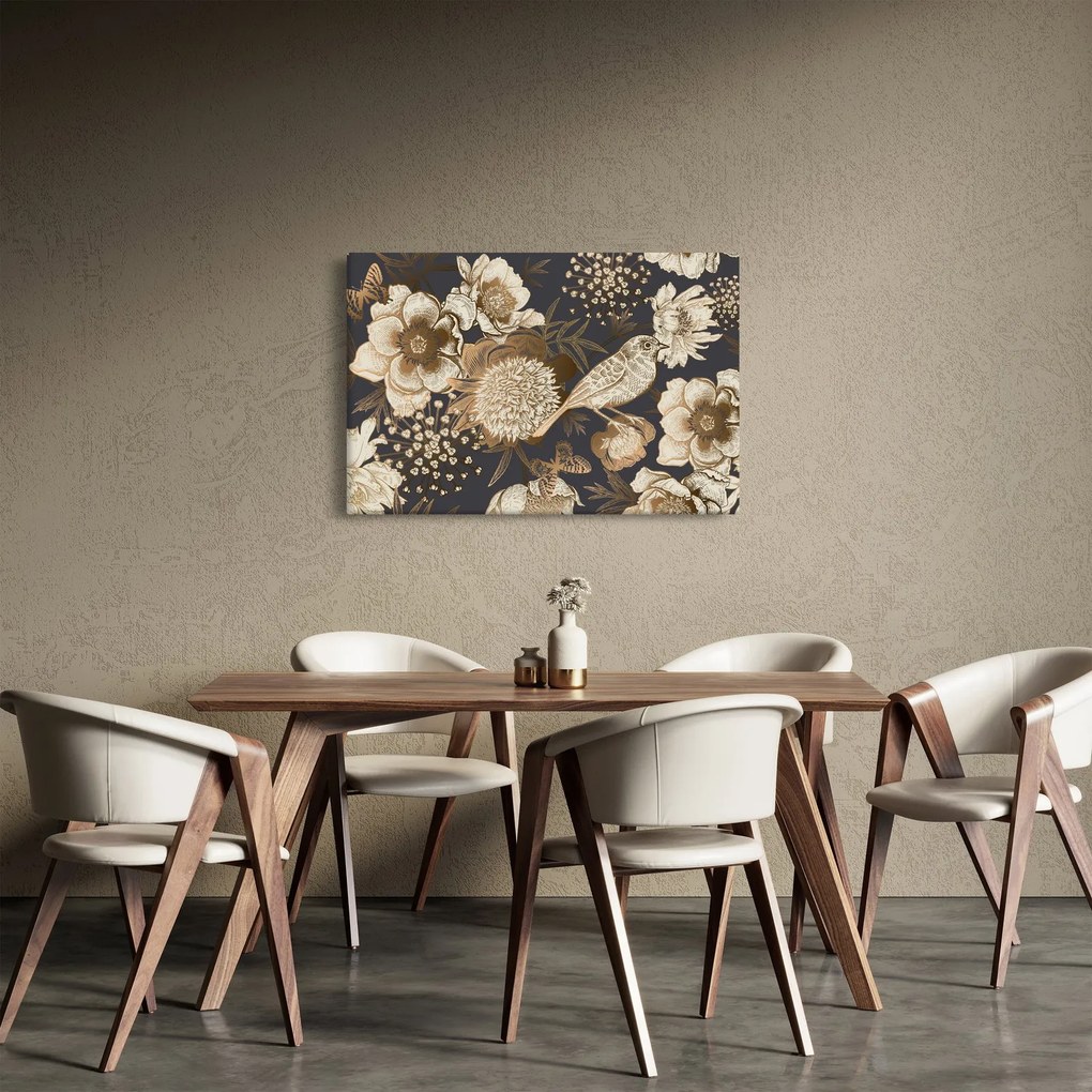 Tablou - Flori aurii pe fundal întunecat (90x60 cm)