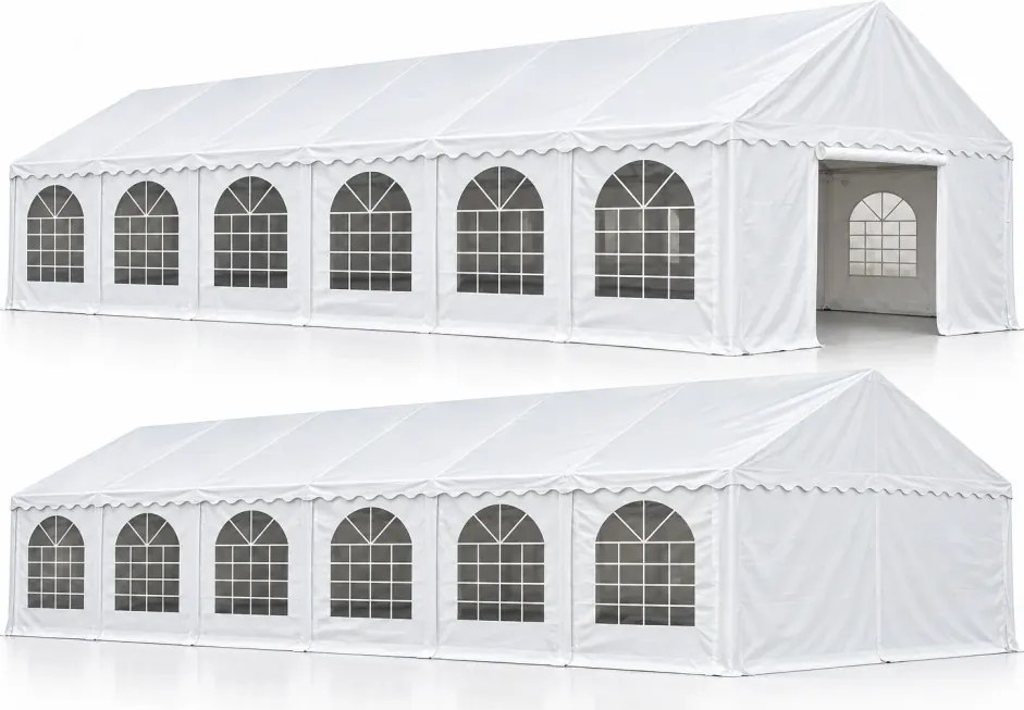 Cort evenimente Economy, 6 × 12 m, 72 m², PVC 440 g/m², structură metalică ranforsată, 12 ferestre, înălțime 3 m, Alb,