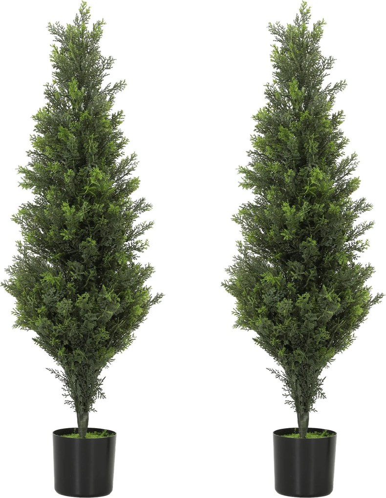 HOMCOM Set 2 plante artificiale de chiparos, 90 cm, pentru interior și exterior, cu ghiveci, 564 frunze, verde | Aosom Romania