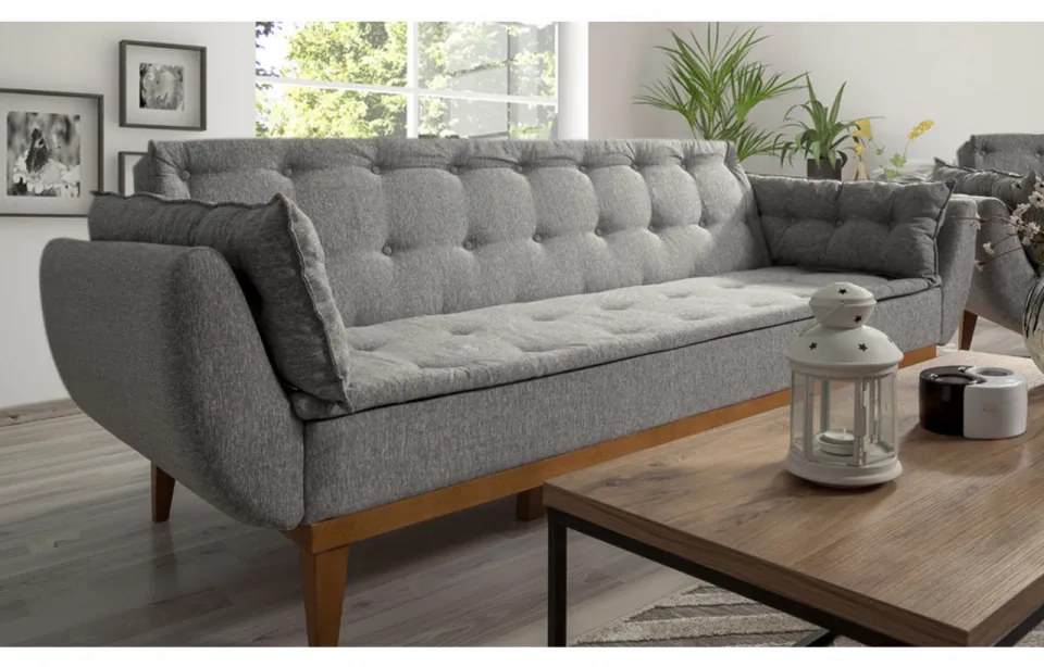 Canapea Extensibilă cu 3 Locuri Fiona, 214 x 81 x 81 cm, Gri Inchis