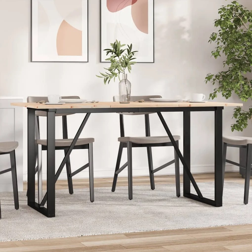 vidaXL Masă de bucătărie, cadru O, 160x80x75cm lemn masiv pin și Oţel