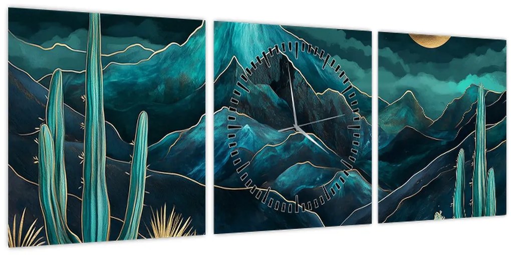 Tablou - Noapte turcoaz (cu ceas) (90x30 cm)