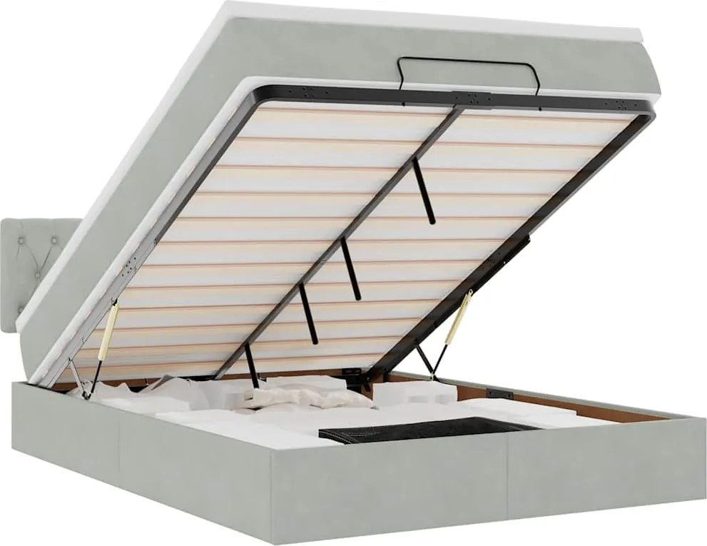 vidaXL Cadru de pat otoman cu saltea Gri deschis 140x190cm catifea