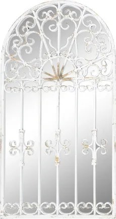 Oglindă de perete din metal alb antichizat în formă de fereastră arcuită, 55×3×103,5 cm, „Ventana"