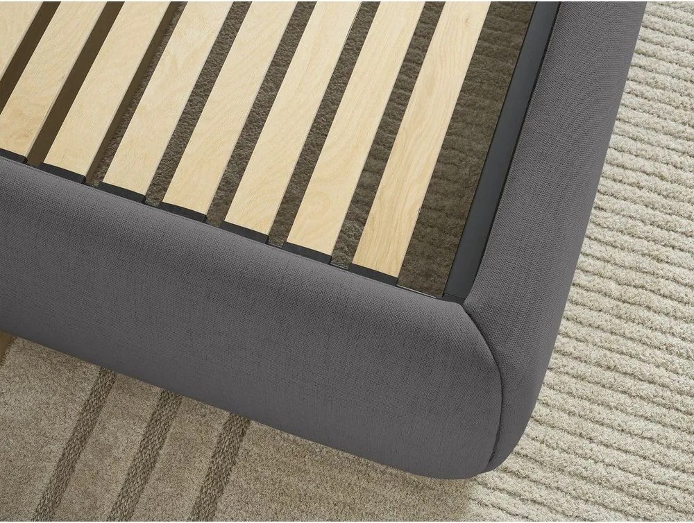 Pat matrimonial gri închis tapițat cu spațiu de depozitare/fără tăblie cu somieră 160x200 cm Inera – Bobochic Paris