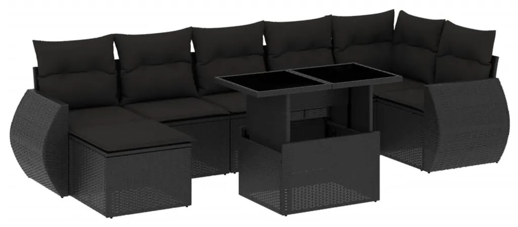 3268685 vidaXL Set mobilier de grădină cu perne, 8 piese, negru, poliratan