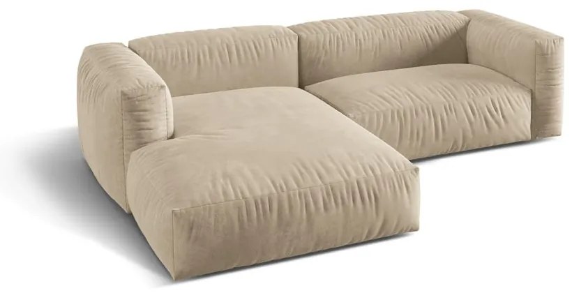 Colțar modular bej cu tapițerie din catifea (cu colț pe partea stângă/cu șezlong) Martina – Micadoni