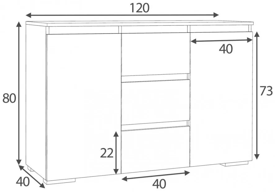 COA502 - Comoda 120 cm, cu 3 sertare si 2 dulapuri pentru dormitor, living, dining - Alba/ Crem/ Maro