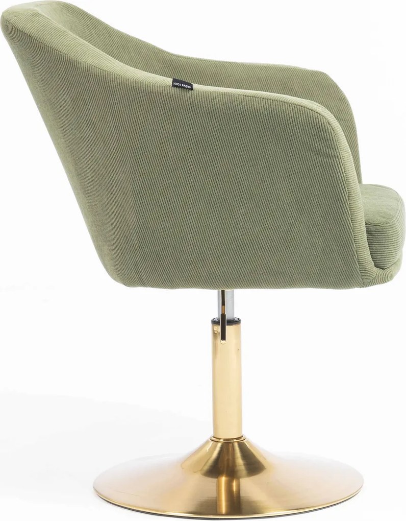 HR832N Scaun Catifea Reiată Premium culoare verde salvie cu Bază Aurie