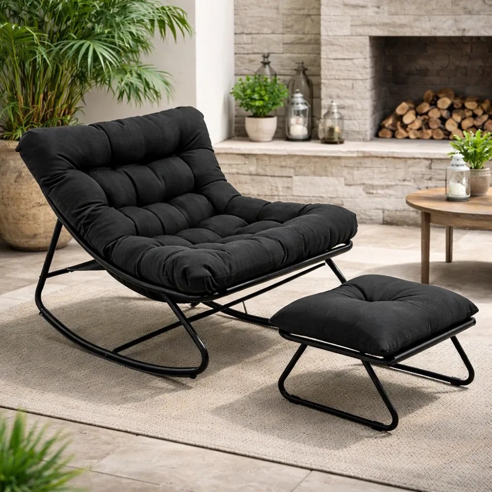 Balansoar cu scaun pentru suport picioare, cadru metalic, pentru uz interior și exterior, rezistent până la 150 kg, Negru