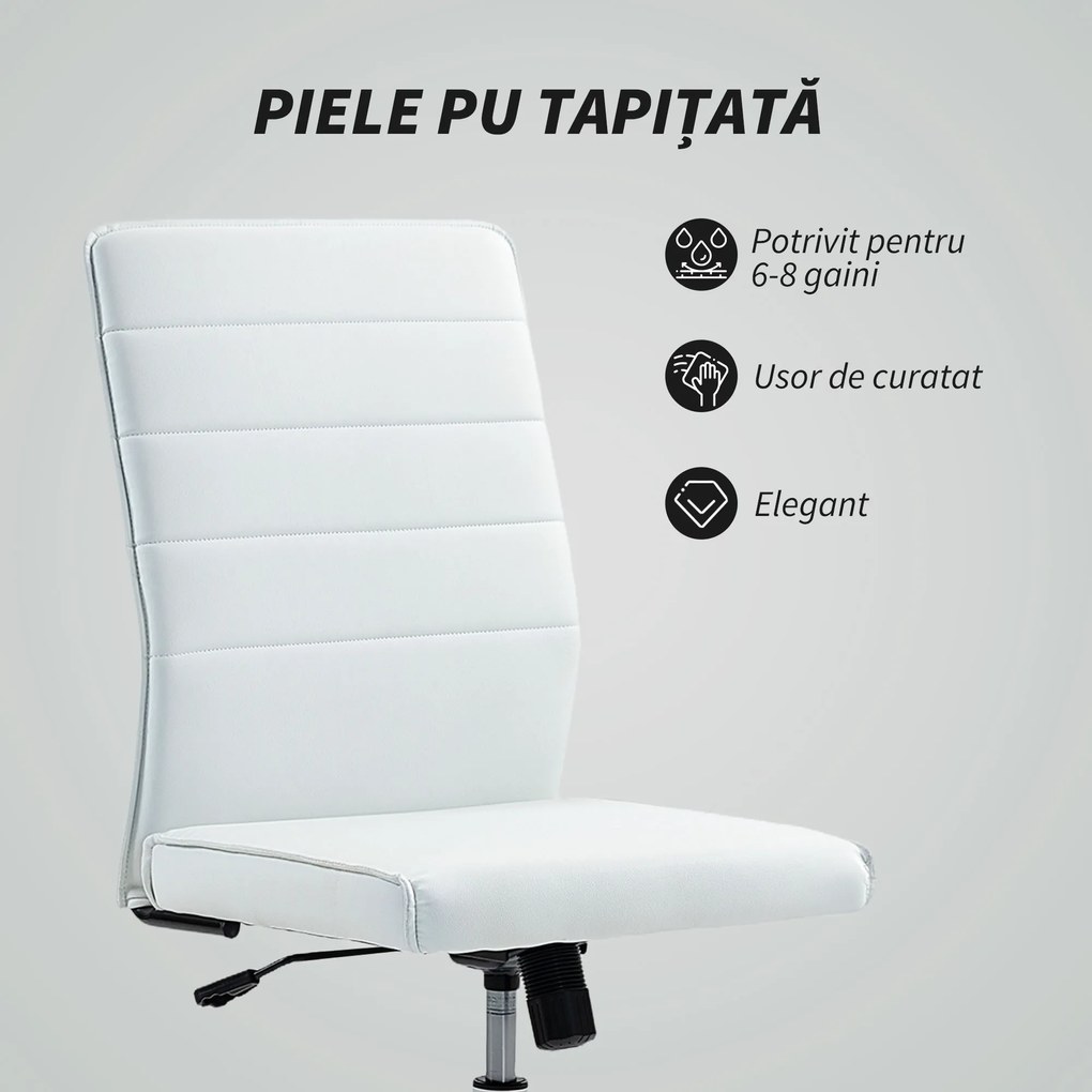 HOMCOM Scaun de Birou Ergonomic și Reglabil cu Spătar Curbat, din Piele PU și Oțel, 58x53x97-107 cm, Alb | Aosom Romania