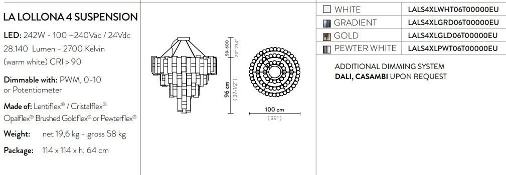 Lustra LED Art Deco de dimensiuni mari, realizata manual LA LOLLO 4XL Gold