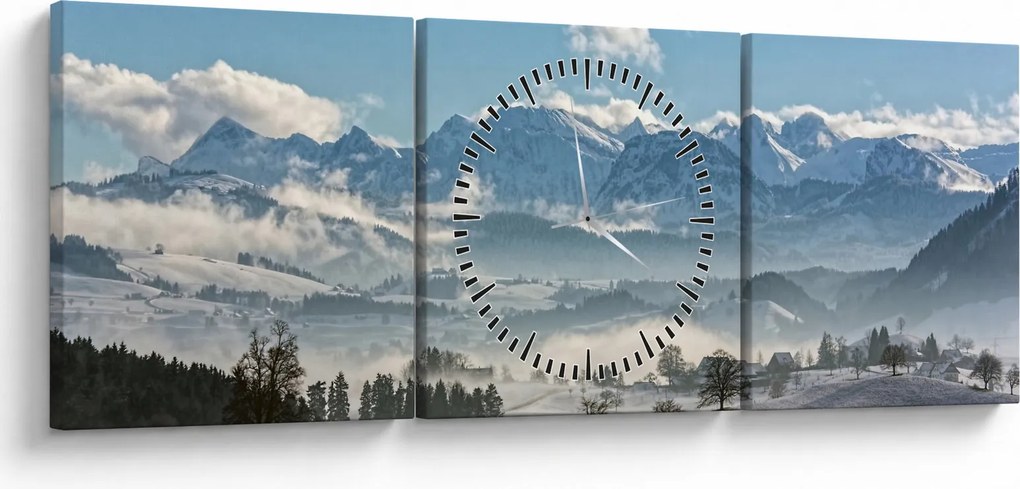 Tablou cu munții înzăpeziți (cu ceas) (90x30 cm)