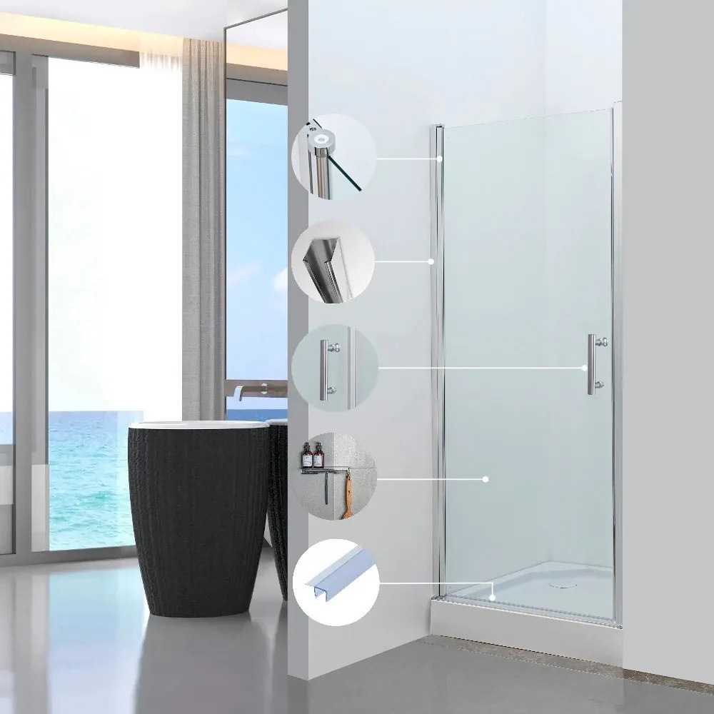 Solo New 90x195 cm ușă de duș cu sticlă securizată de 6 mm