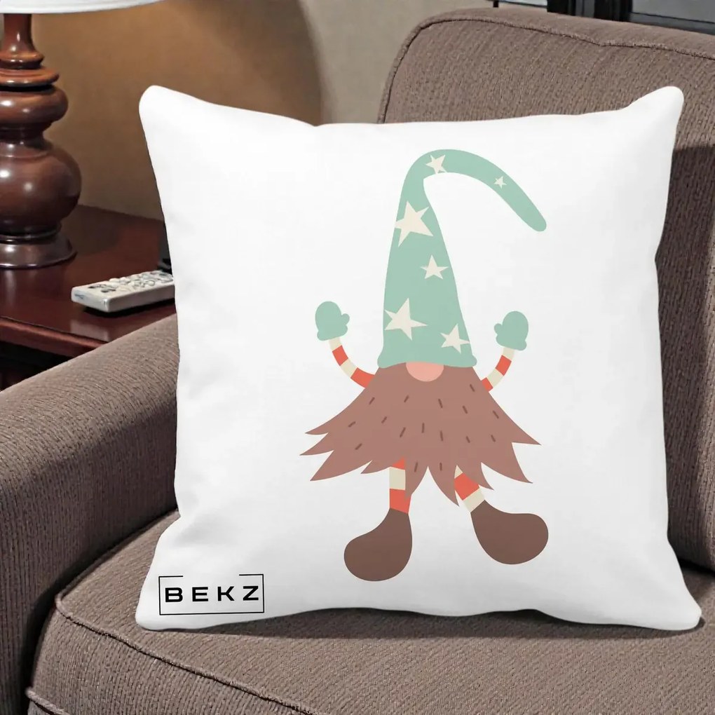 Perna Decorativa Pitic Gnom Nordic cu Cadou Menta, 40x40 cm, Alba Mata, Husa Detasabila, Perna Inclusa, BEKZ®